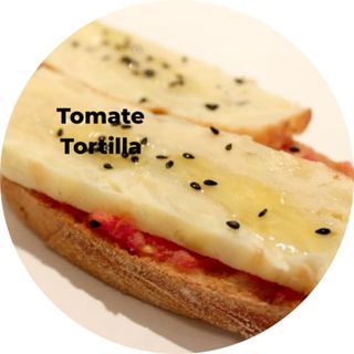 Tostada Tafalla (1ud) Una Rebanada de Pan , Tomate Natural con Aceite y sal, Tortilla de Patata clásica. Desde el centro de Navarra par Ti
