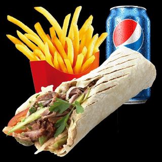 Menu durum kebab con patatas y bebida