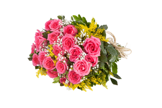 BOUQUET DI 10 ROSE ROSA CON MIMOSA