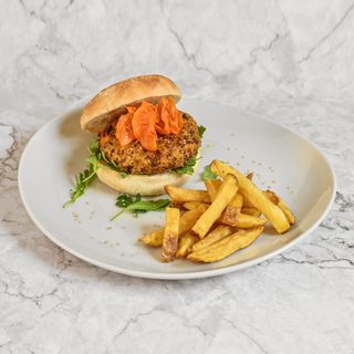 Vegan burger + patatas + bebida