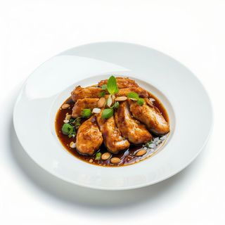 Pollo frito con almendra y sesamo 