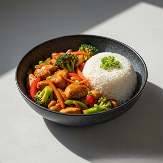 Piept de pui chinezesc cu legume și orez