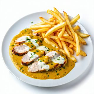 Пилешки филенца с къри сос