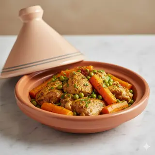 Tajín De Pollo Con Zanahorias Y Guisantes