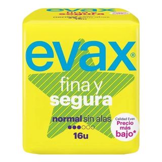 Compresas Fina y Segura Normal sin Alas Evax 16 Uds.