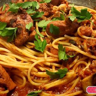 Spaghetti avec foie de boeuf 
