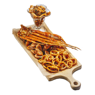 Краб, креветки, кальмары, морской коктейль с соусом терияки (1кг)