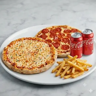 2 Pizzas Medianas + Patatas + 2 Latas