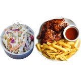 Chicken and chips served with coleslaw