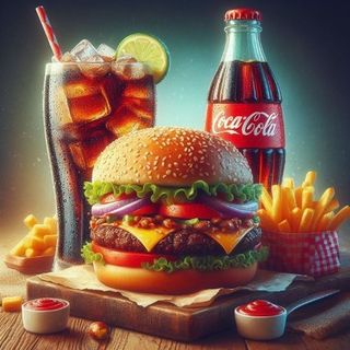 Burger classico, patatine fritte e coca cola 