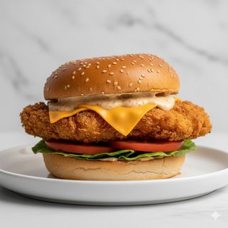 Hamburguesa Pollo Crispy con Patatas Fritas