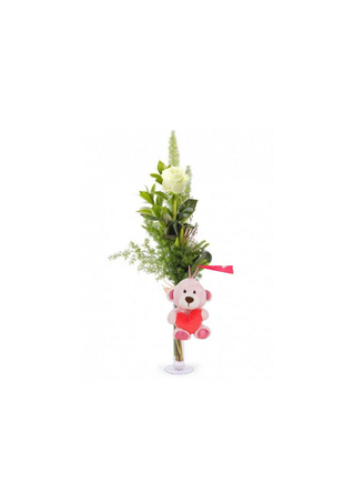 Rosa blanca con peluche love.