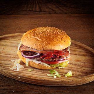 Angry Cow burger + Schneider tap limenka 0.5