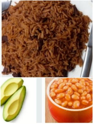 Beef Pilau, Beans Sauce And Avocado