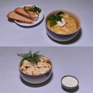 Zupa do wyboru + MIX pierogów (6 szt. z ziemniakami oraz 6 szt. z kapustą)