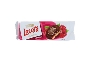 ერბოზელილი ნამცხვარი Lovita Jelly Cookies ჟელეს შიგთავსით ჟოლოს გემოთი 135 გ /21 ც