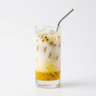 Passion fruit iced cube latte