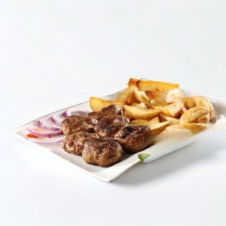 Mesni uštipci pikant, pomfrit s lepinjom