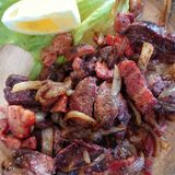 Пилешки дробчета с лук, бекон и гъби  (300г)