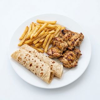 Chips, chicken, and chapati