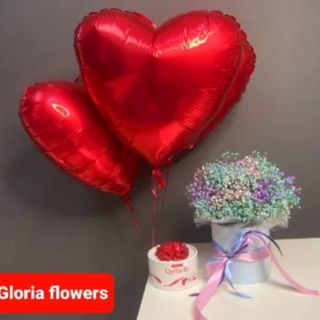 ჰოლანდიური გიფსოფილები ბოქსში ჰელიუმის გულები(2ც შოკოლადი რაფაელო