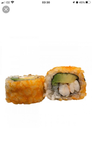 California De Langostino Con Aguacate Con Pepino Y Masago (8 Pzs.)