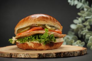 Chicken file burger+pomfrit