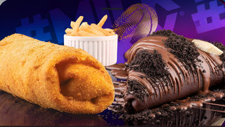 Milky zna + pohovana palačinka + pomfrit