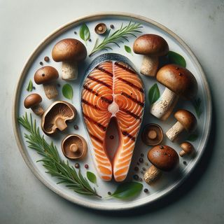 Stek z łososia z borowikami