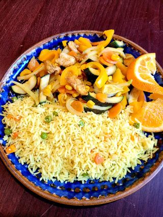 Riso mex e pollo con verdure