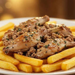Crumbled Rabbit Meat & Fries