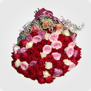 ფერადი ვარდების და გიგსოფილა