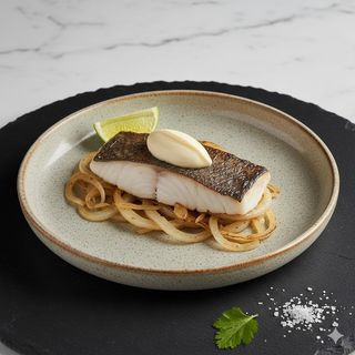 Merluza A La Plancha Con Cama De Cebolla Y Alioli Ligero