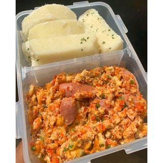 Yam served with egg sauce