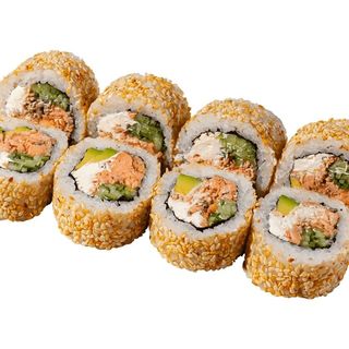 Kalifornia w sezamie z pieczonym łososiem