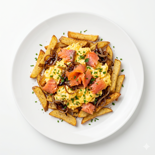 Huevos Rotos Con Salmón Y Cebollitas De Modena
