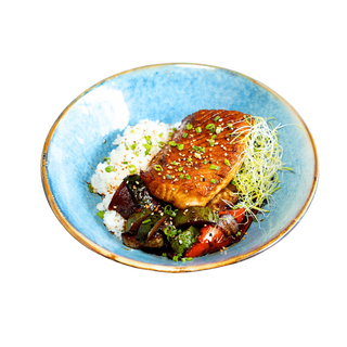 Łosoś w sosie teriyaki  z warzywami i ryżem