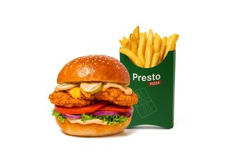 Cheeseburger Crispy de pui combo + cartofi prajiti 130gr