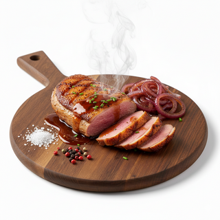 Petto d'anatra con miele e peppe nero con cipolle in agrodolce