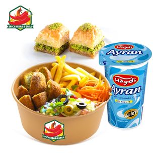 Zestaw Falafel Box + Ayran + Baklawa (2 szt.)