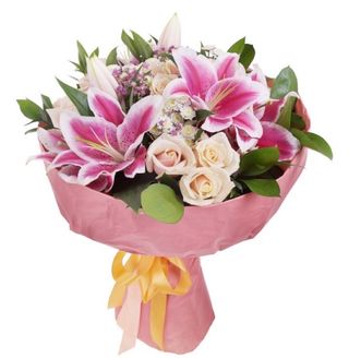 Bouquet Lys – Roses – Fleurs printanières 