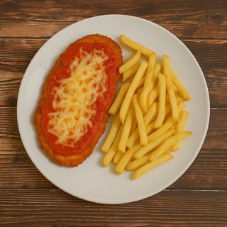 Escalopa rebozada con salsa Napolitana