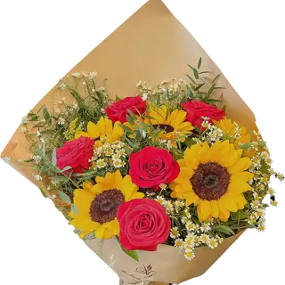 Rose rosse e girasoli