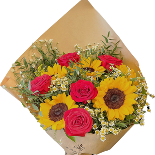 Rose rosse e girasoli