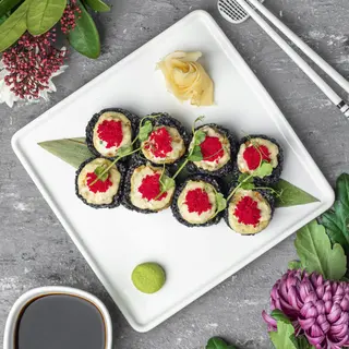 Теплий рол з дорблю, креветкою, чорним рисом і грушею NEW