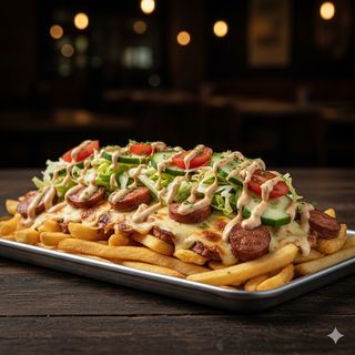 Kapsalon con carne o salchichas