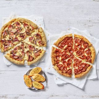 25% en 2 Pizzas medianas (esp) + Pan de ajo Supremo (4uds)
