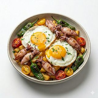 Huevos Rotos Con Chipirones