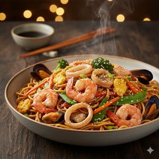 Spaghetti normali con frutti di mare