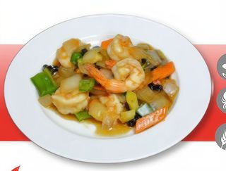 104-Langostinos con judías negras